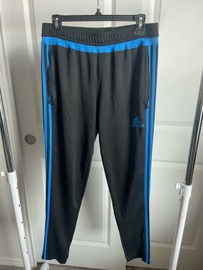 adidas Black Track Pants with Blue Stripe Accents